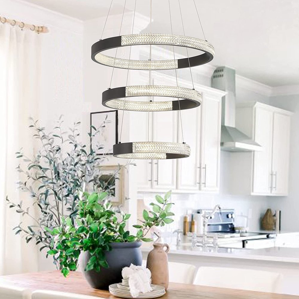 Black Candle Style Three Light Metal LED Dimmable Chandelier