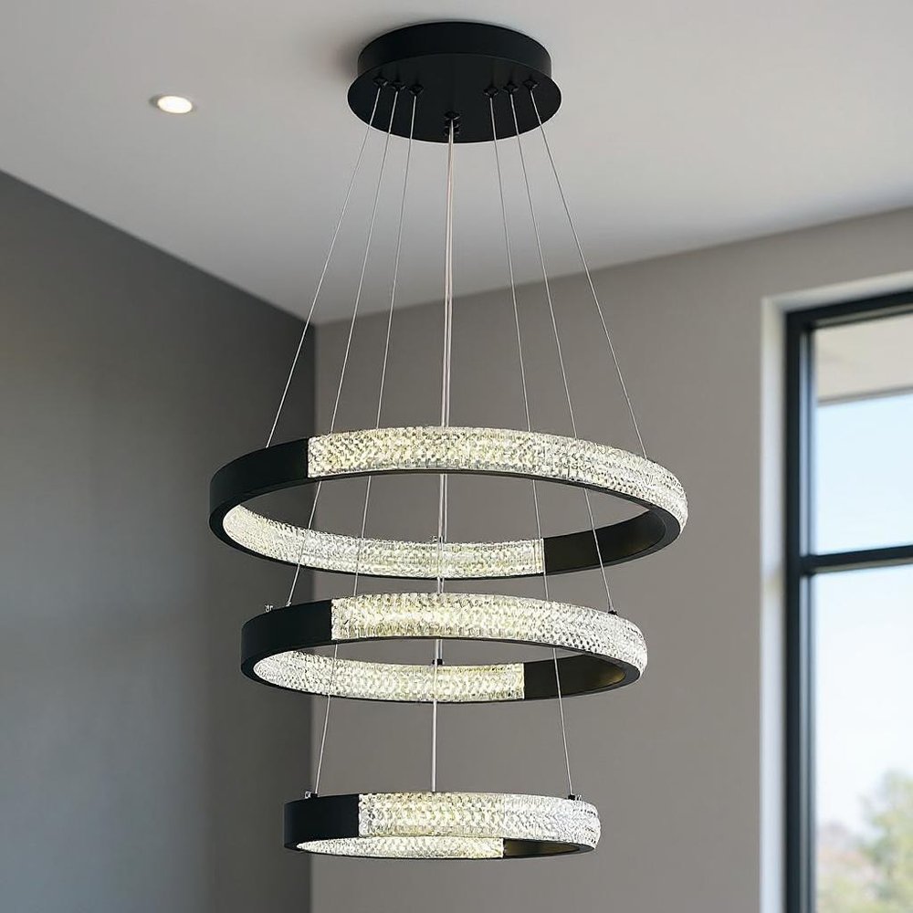 Black Candle Style Three Light Metal LED Dimmable Chandelier
