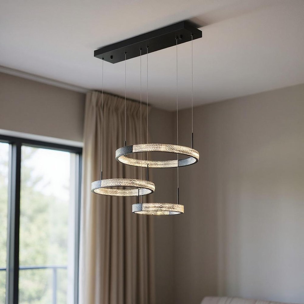 Black Candle Style Three Light Metal LED Dimmable Chandelier