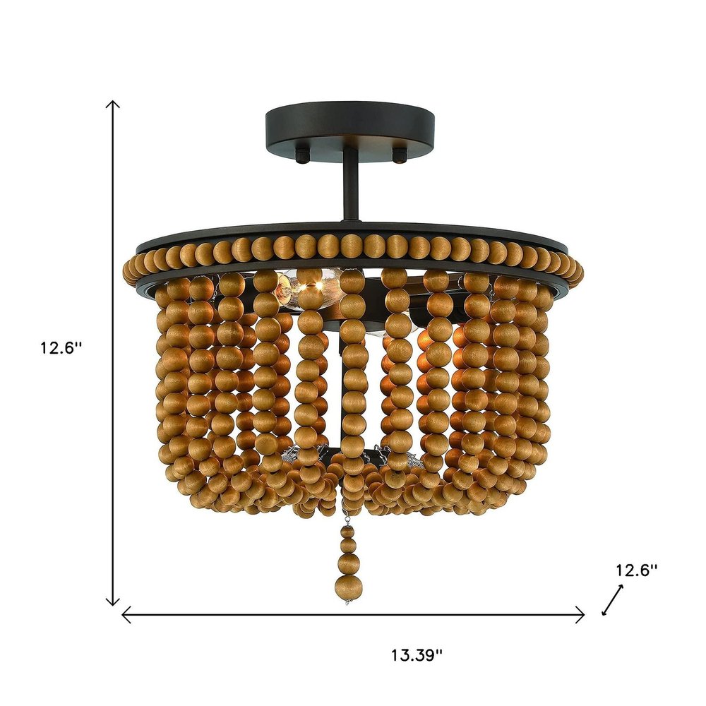 Brown And Black Unique Statement Two Light Metal Dimmable Flush Chandelier