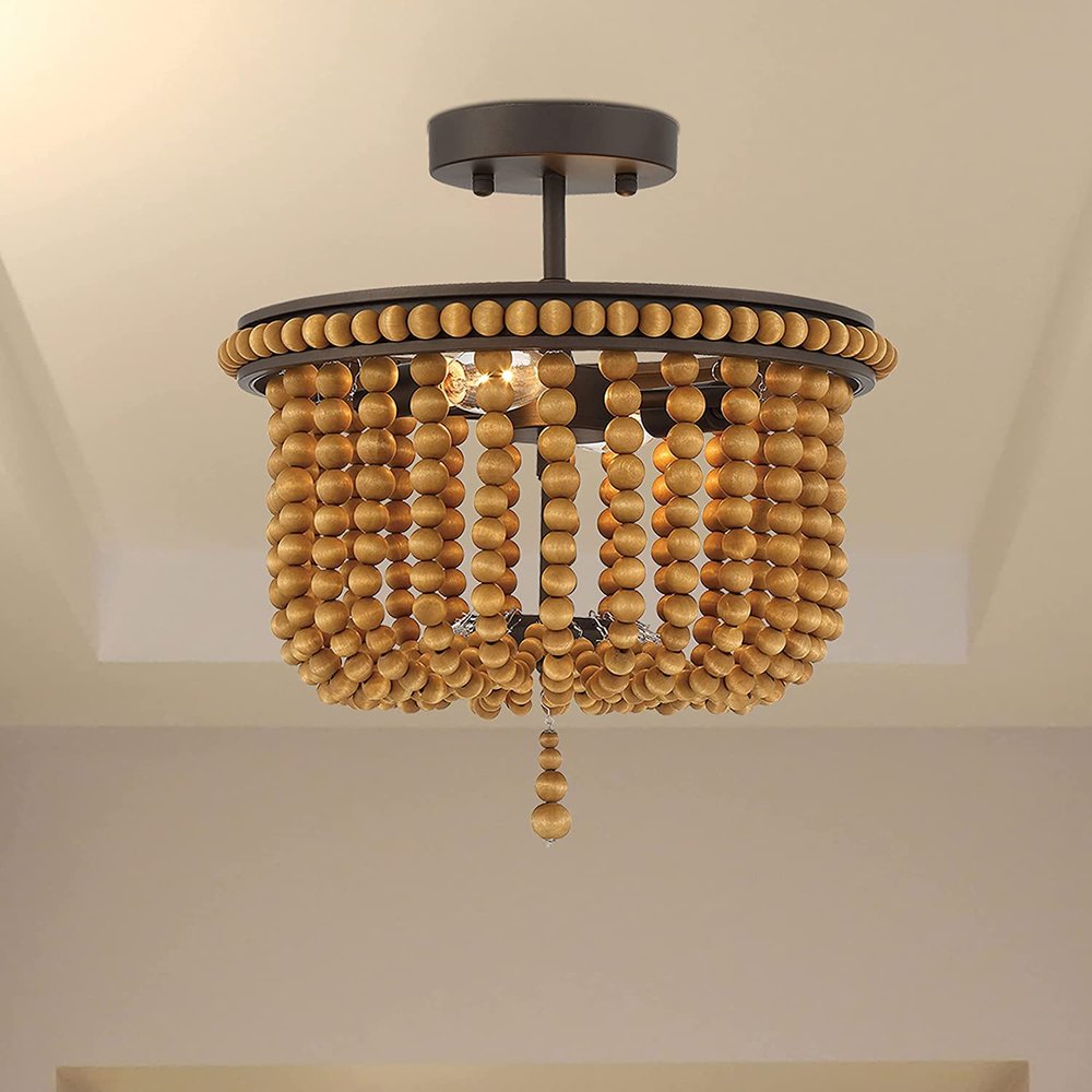 Brown And Black Unique Statement Two Light Metal Dimmable Flush Chandelier