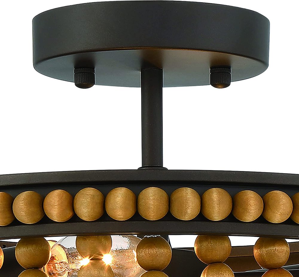 Brown And Black Unique Statement Two Light Metal Dimmable Flush Chandelier