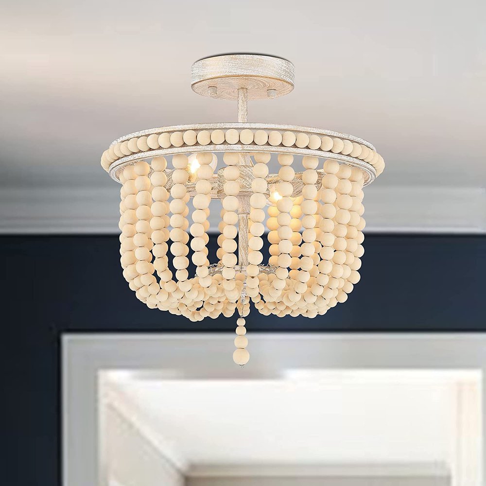 Gold And White Unique Statement Two Light Metal Dimmable Flush Chandelier
