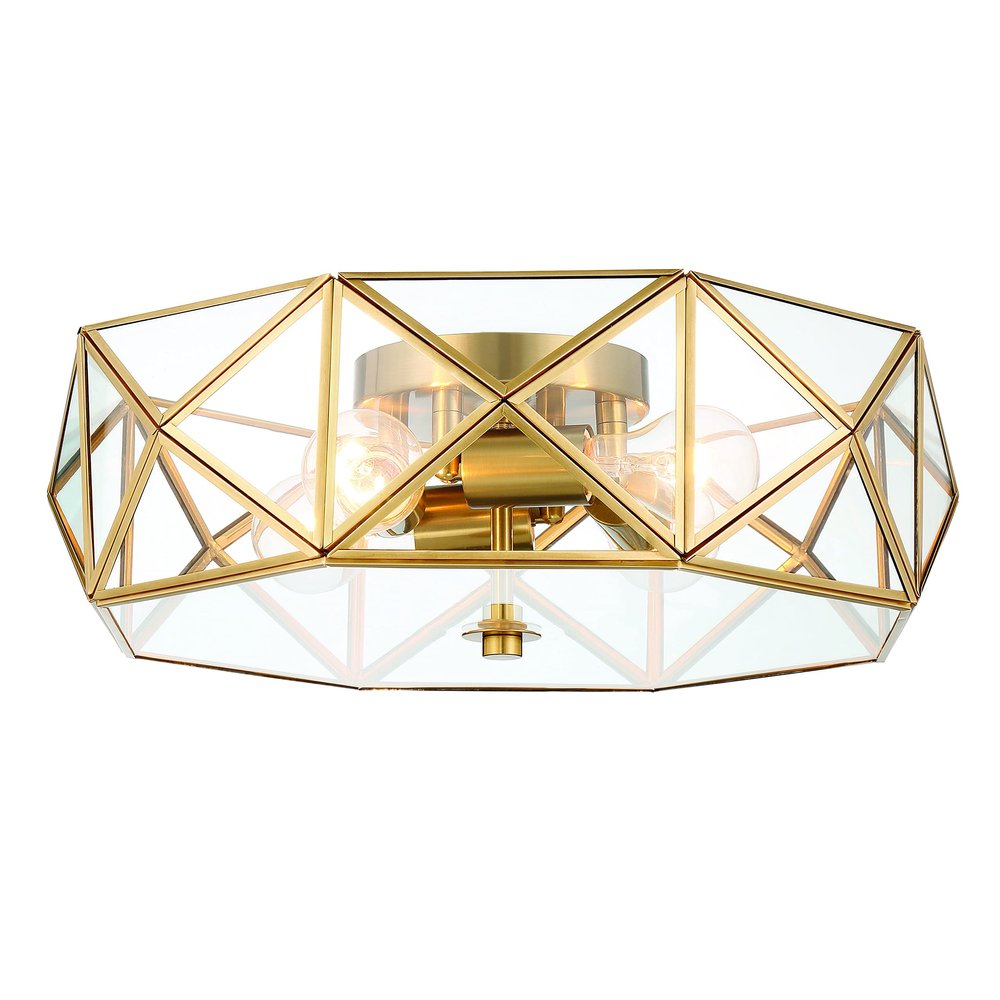 Brass Unique Statement Four Light Metal Dimmable Flush Chandelier