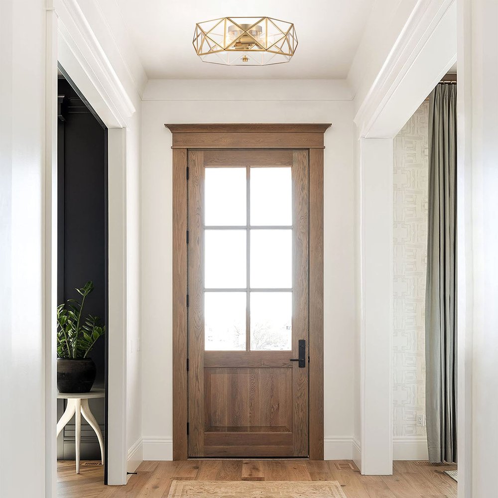 Brass Unique Statement Four Light Metal Dimmable Flush Chandelier
