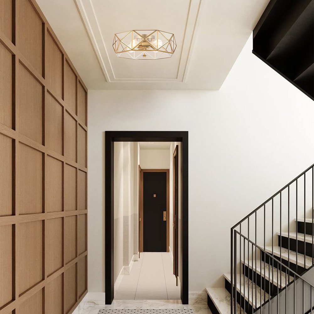 Brass Unique Statement Four Light Metal Dimmable Flush Chandelier