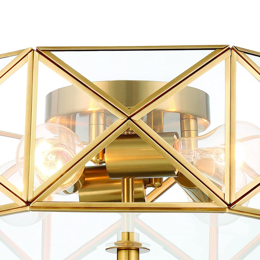 Brass Unique Statement Four Light Metal Dimmable Flush Chandelier
