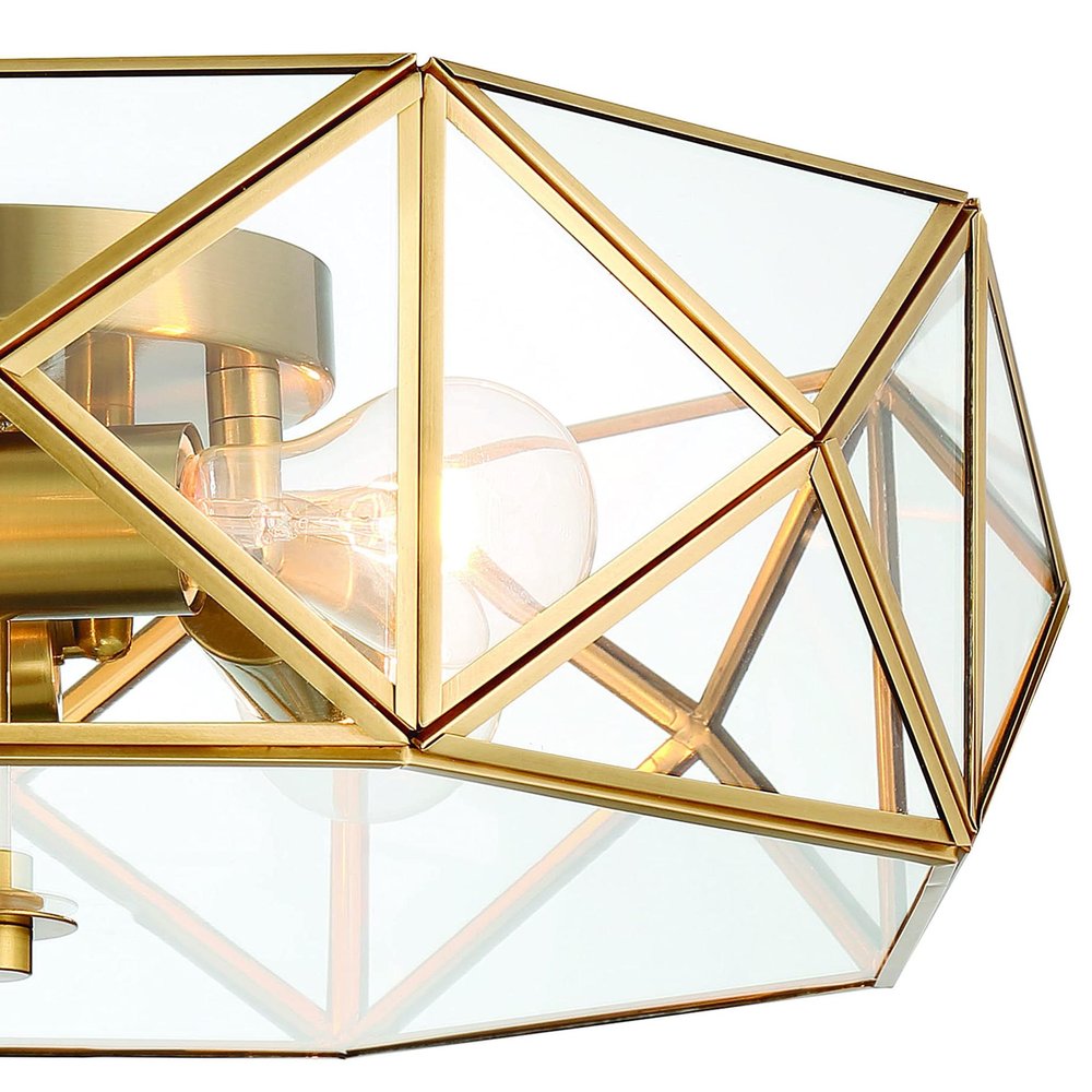 Brass Unique Statement Four Light Metal Dimmable Flush Chandelier