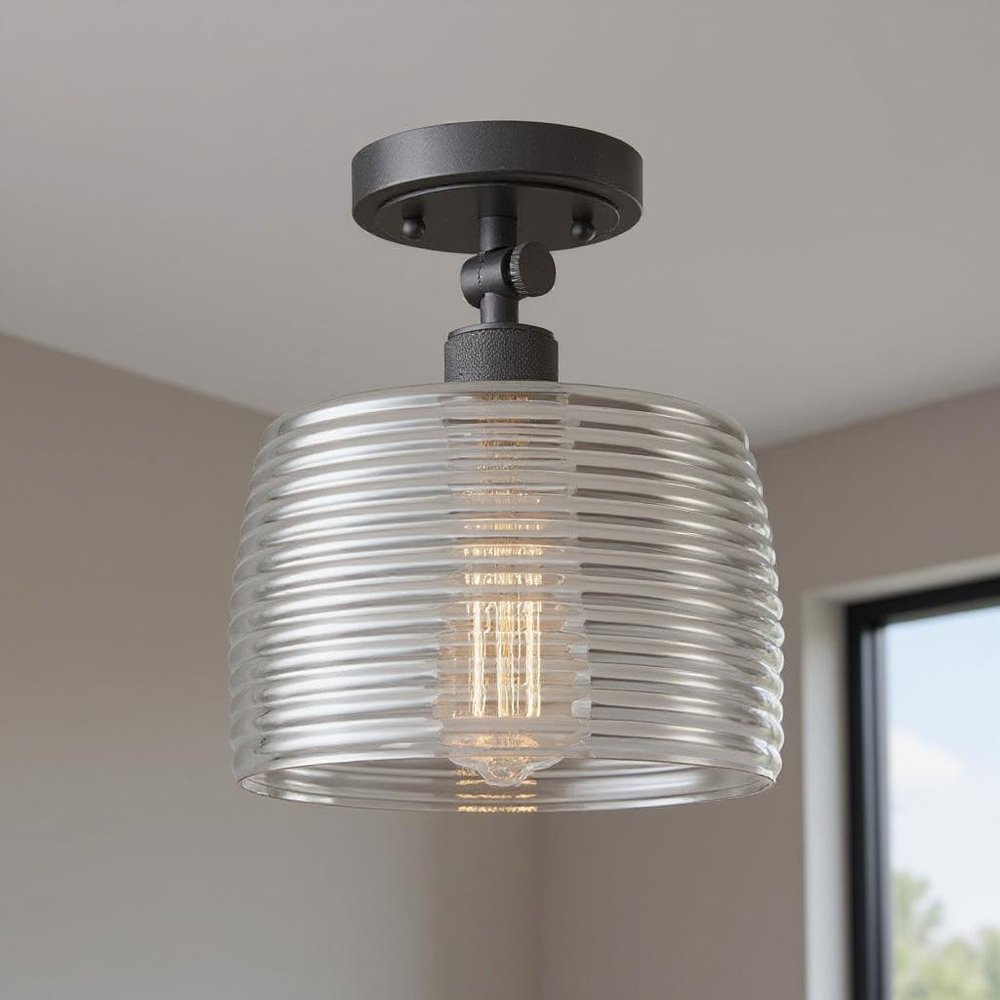 Black Shaded Metal Dimmable Flush Chandelier With Clear Shades