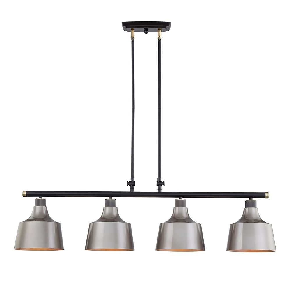 Black And Gray Kitchen Island Four Light Metal Dimmable Chandelier With Gray Shades