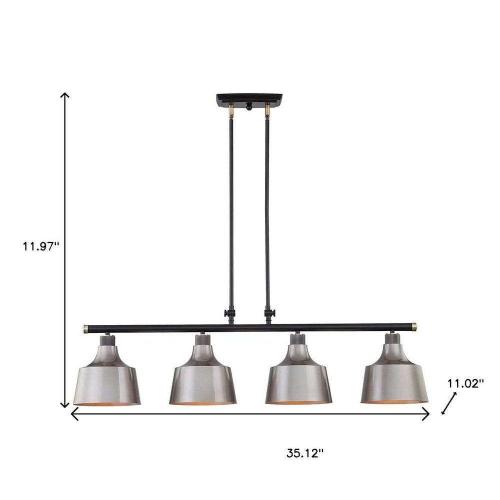 Black And Gray Kitchen Island Four Light Metal Dimmable Chandelier With Gray Shades