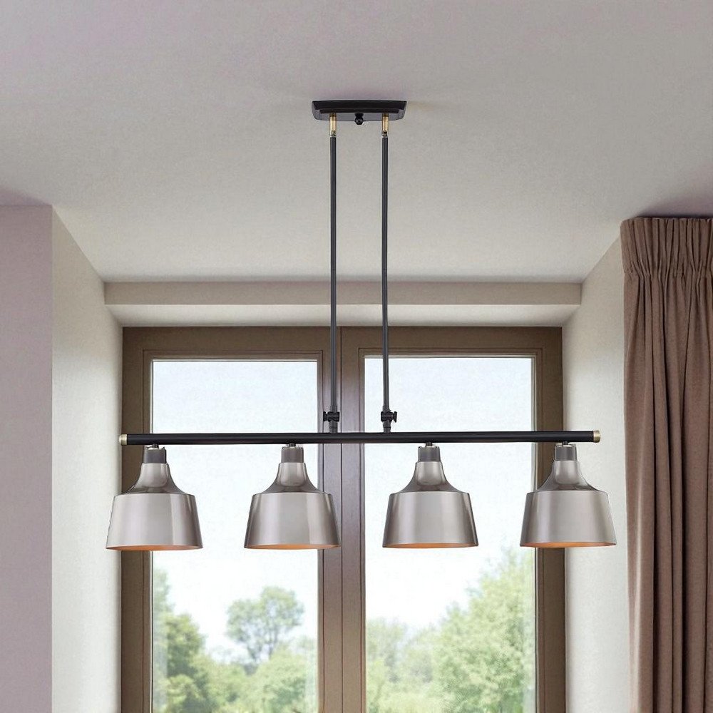 Black And Gray Kitchen Island Four Light Metal Dimmable Chandelier With Gray Shades