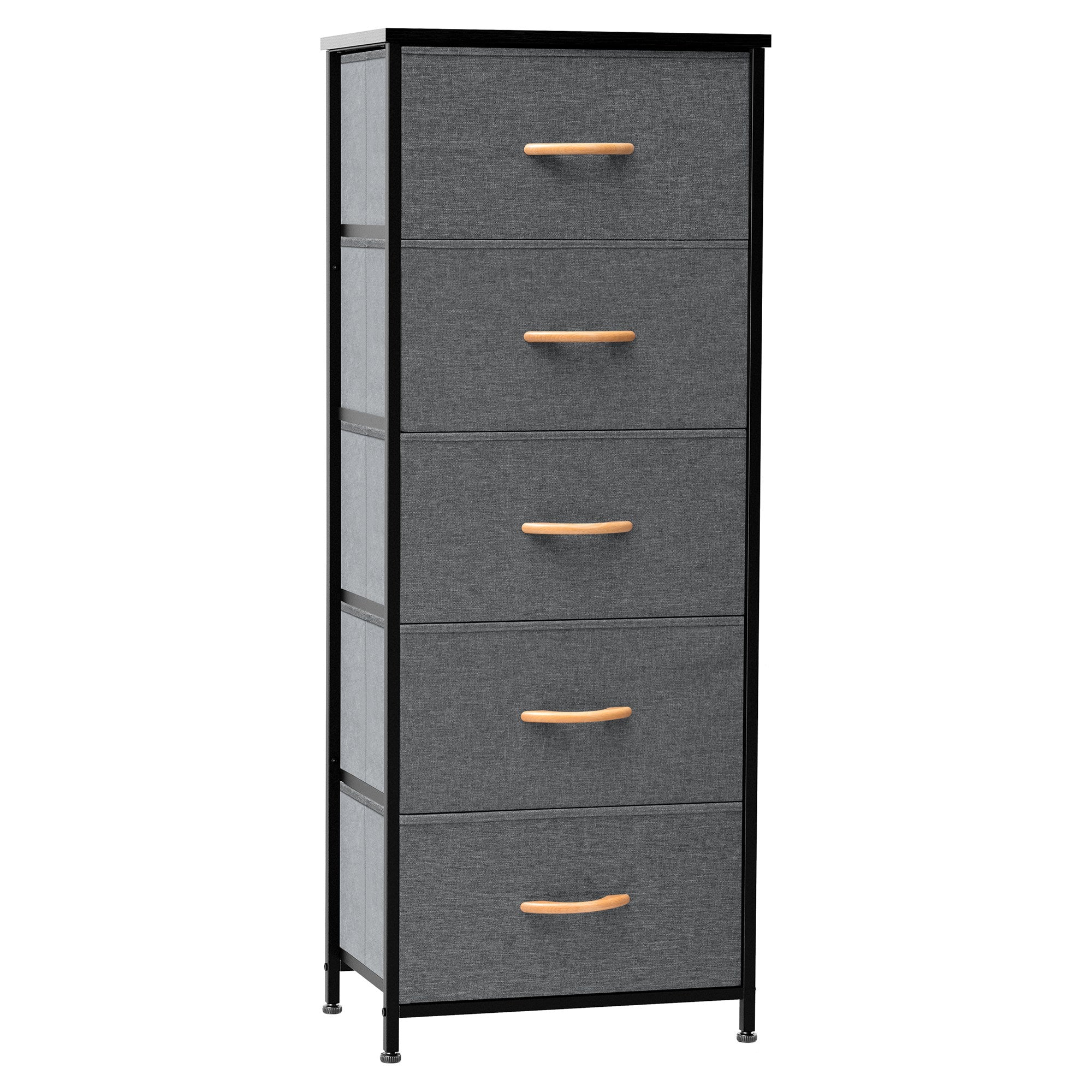 18" Gray And Black Steel And Fabric Five Drawer Dresser