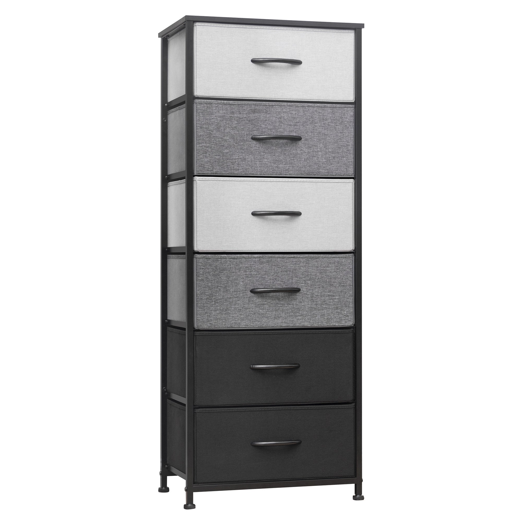 18" Gray and Black Steel and Fabric Six Drawer Chest