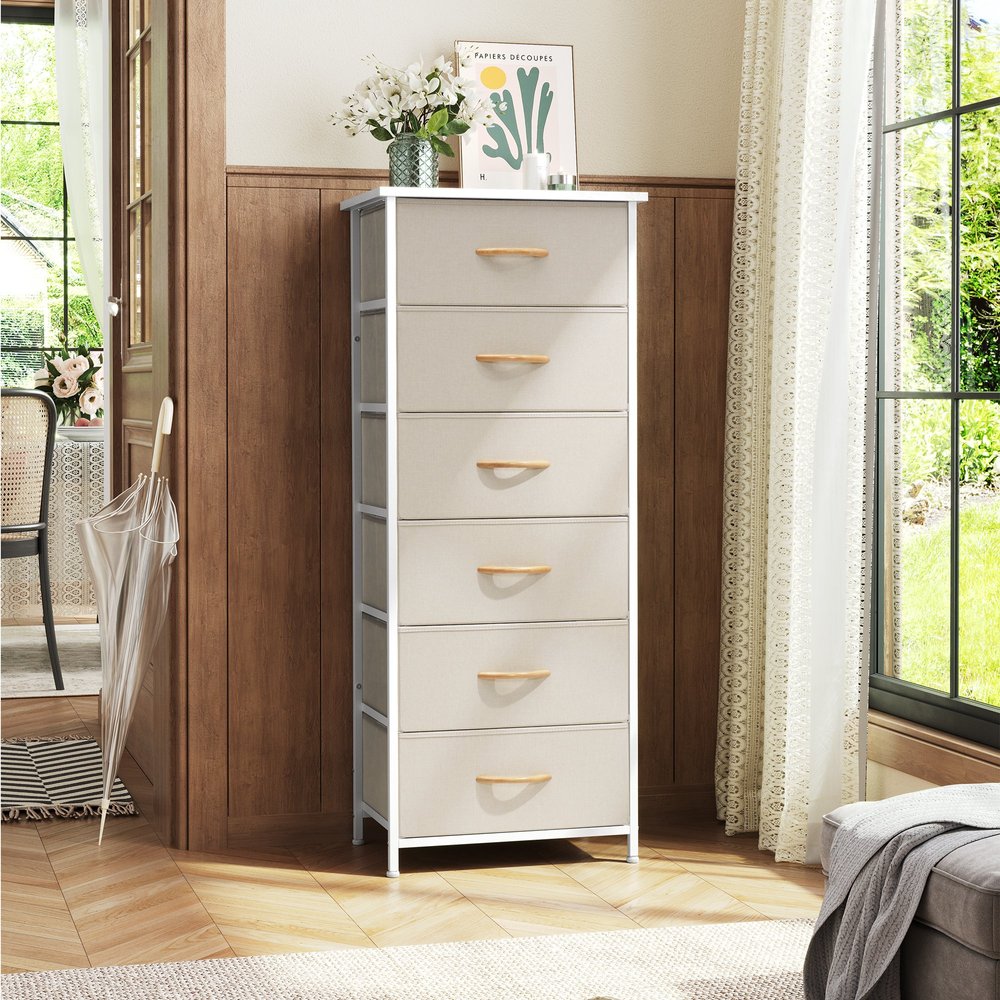 18" Blue and Black Steel and Fabric Six Drawer Chest