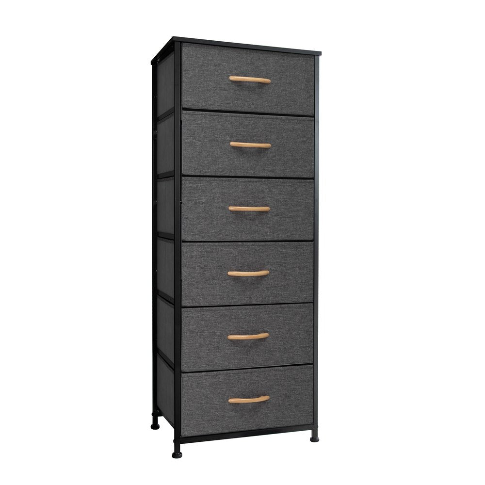 Set Of Six 18" Black And Gray Fabric and Steel Six Drawer Dresser