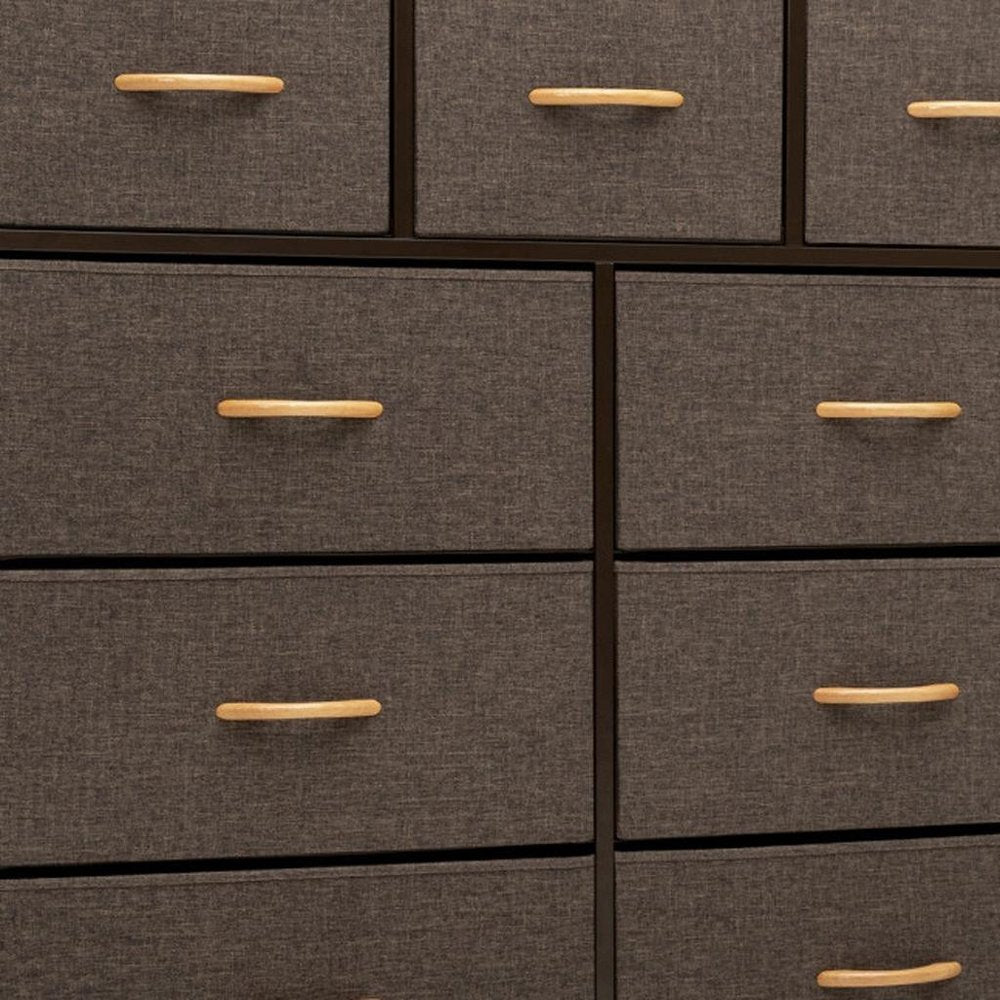 39" Brown Steel and Fabric Nine Drawer Triple Dresser