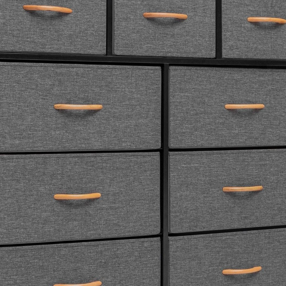 39" Gray and White Steel and Fabric Nine Drawer Triple Dresser