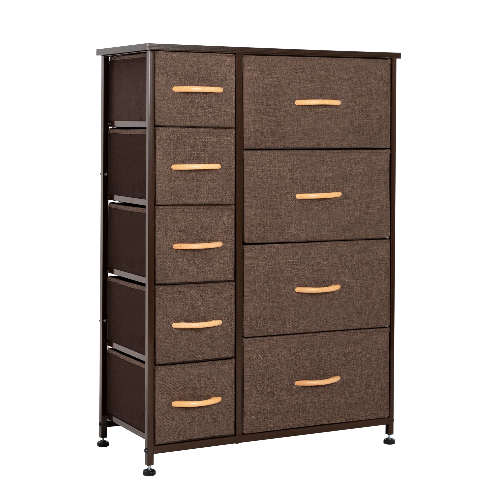 27" Brown Steel and Fabric Nine Drawer Combo Dresser