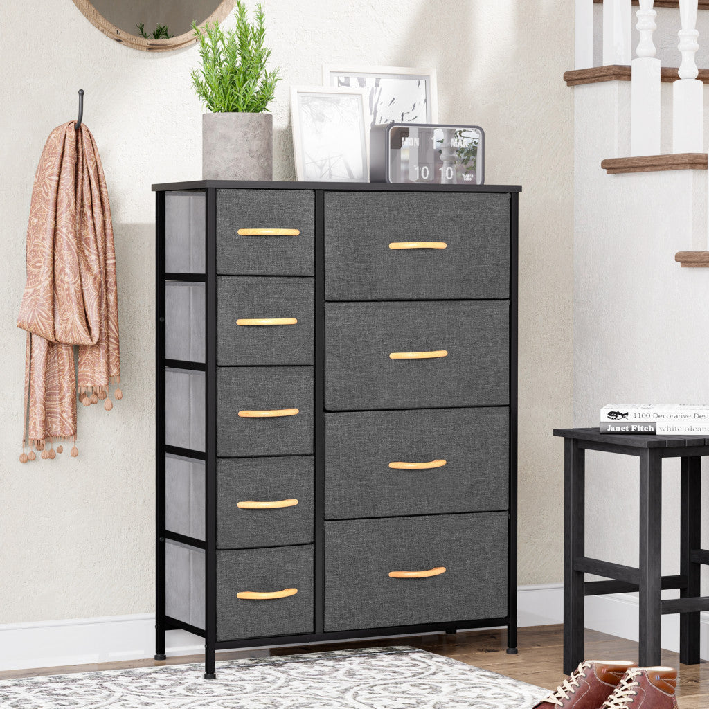 27" Gray and Black Steel and Fabric Nine Drawer Combo Dresser