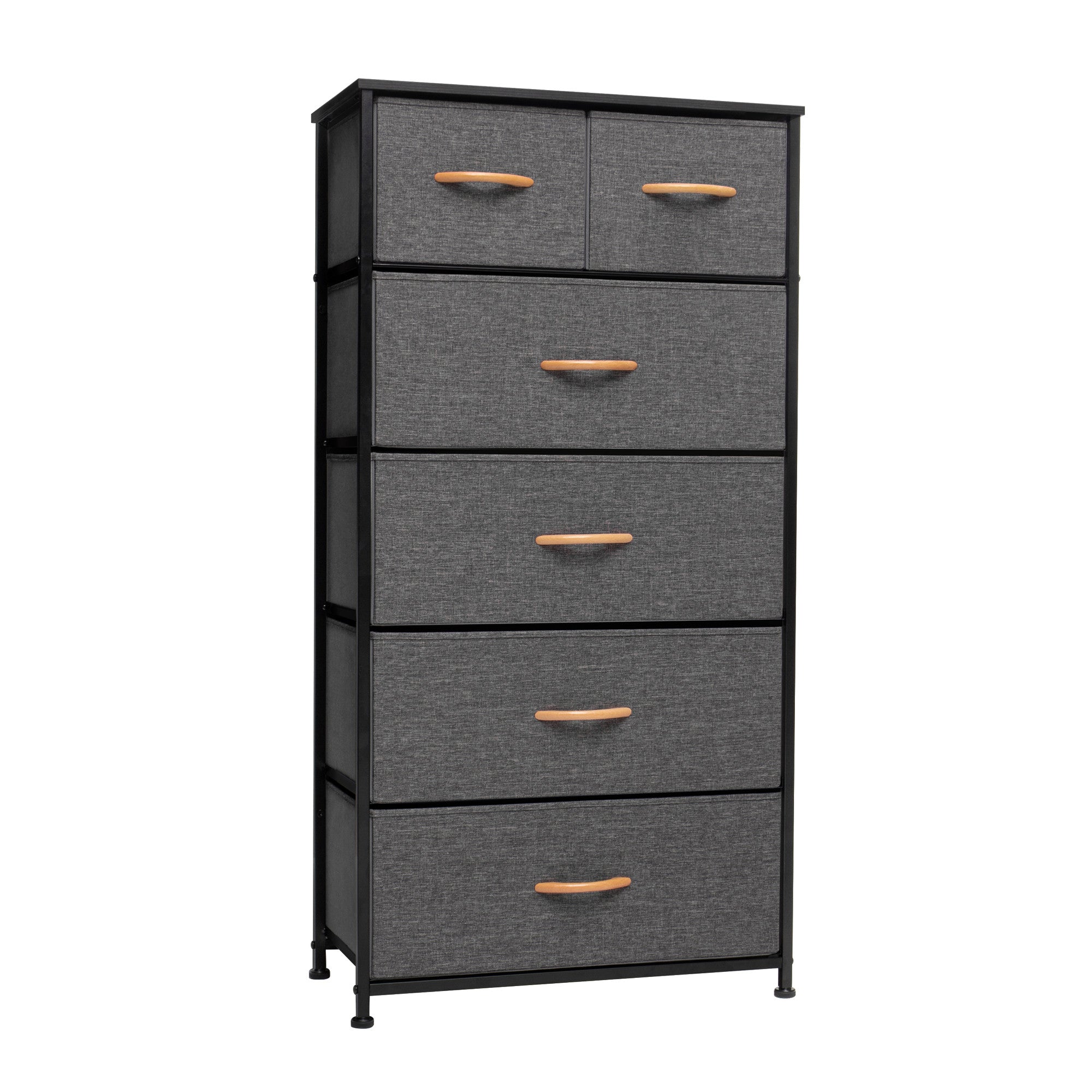 23" Gray and Black Steel and Fabric Six Drawer Chest