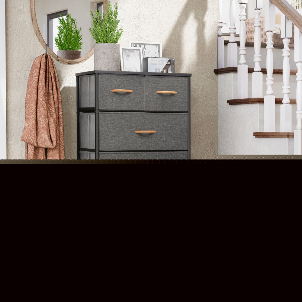 23" Gray and Black Steel and Fabric Six Drawer Chest