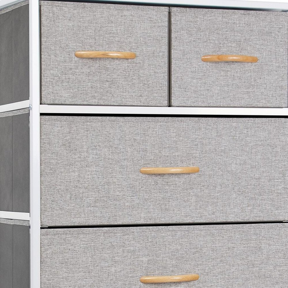 23" Gray and White Steel and Fabric Six Drawer Chest