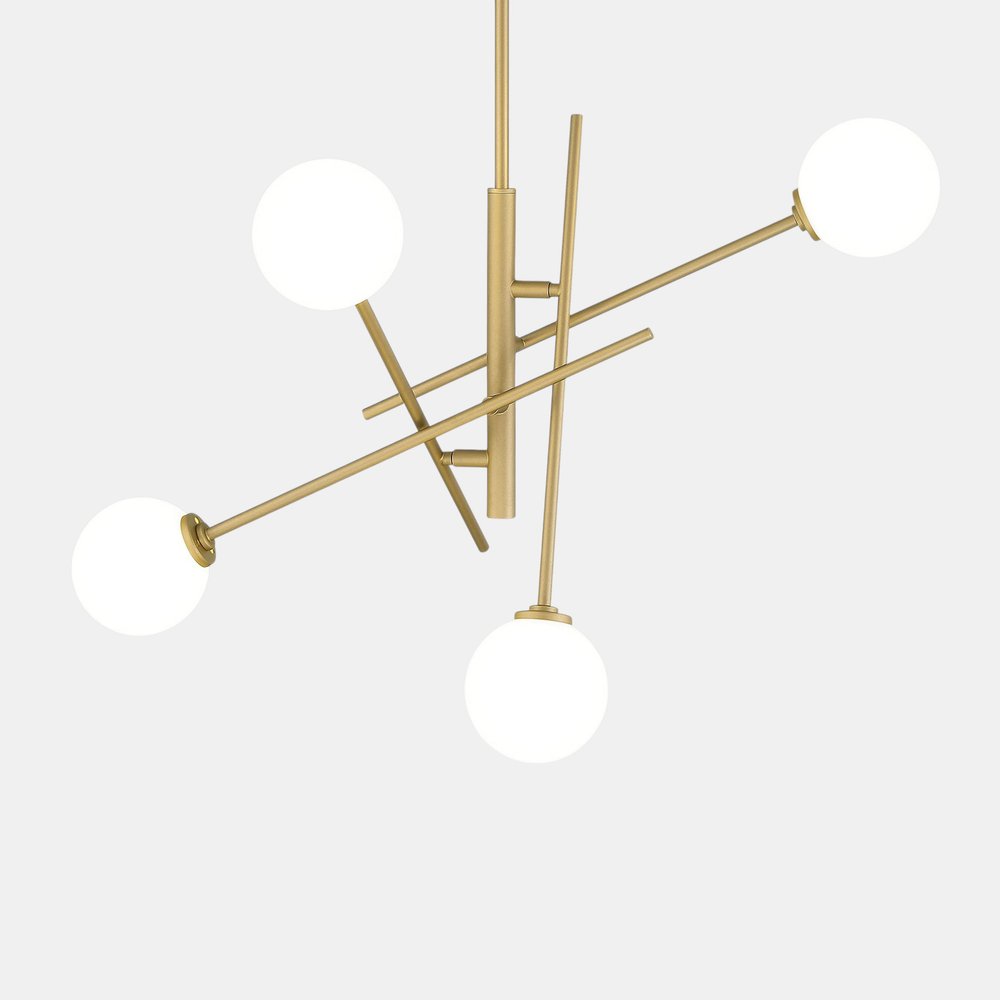 Brass Candle Style Four Light Metal Dimmable Chandelier With White Shades
