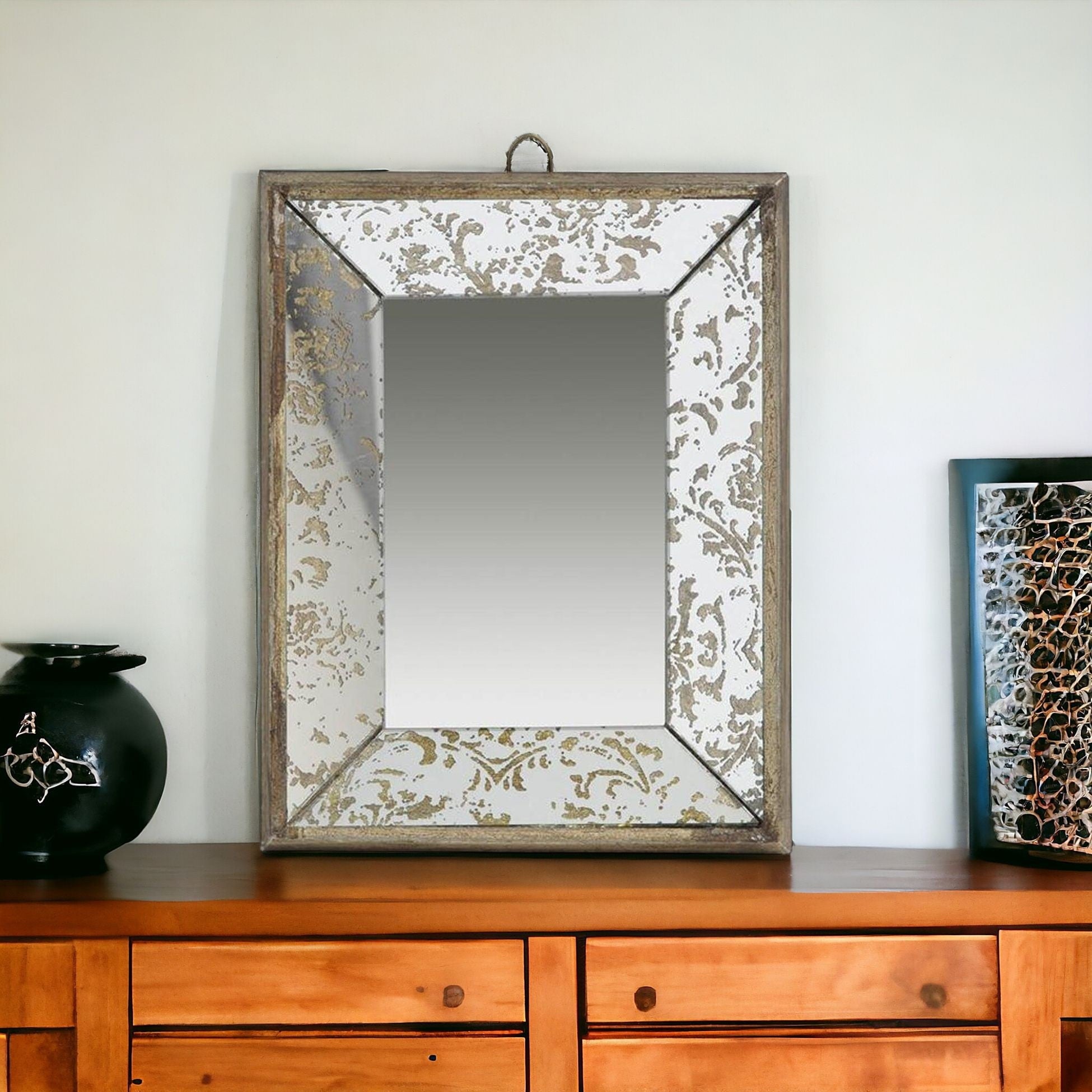 12" Silver Metal Framed Antiqued Glass Accent Mirror