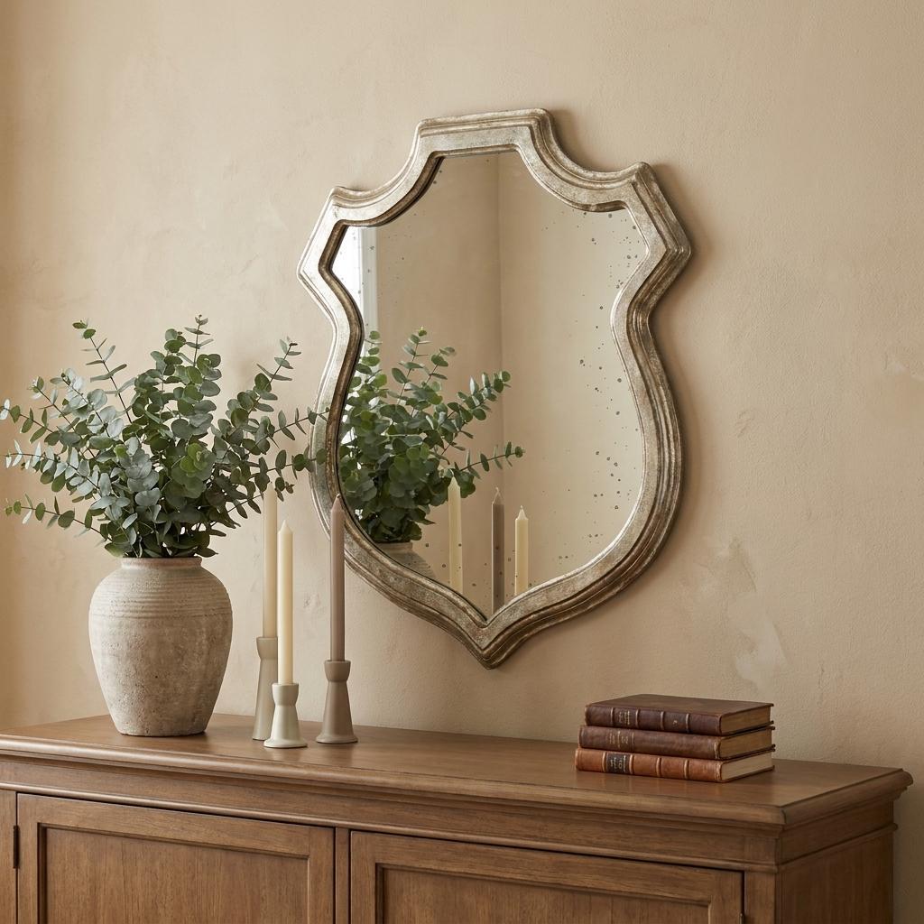 24" Silver Solid Wood Abstract Framed Accent Mirror