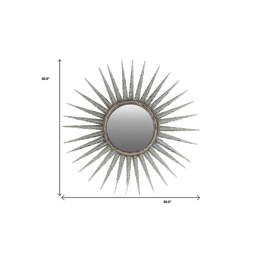 30" Silver Metal Sunburst Framed Accent Mirror