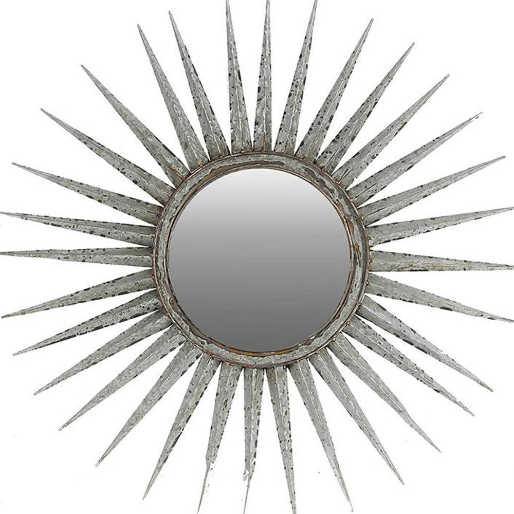 30" Silver Metal Sunburst Framed Accent Mirror