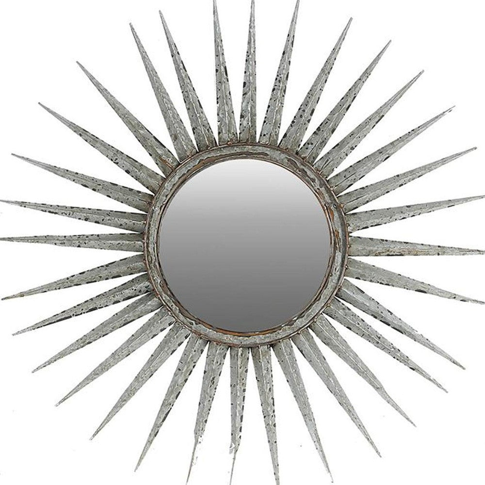 30" Antiqued Silver Gray Sunburst Wall Mounted Accent Mirror