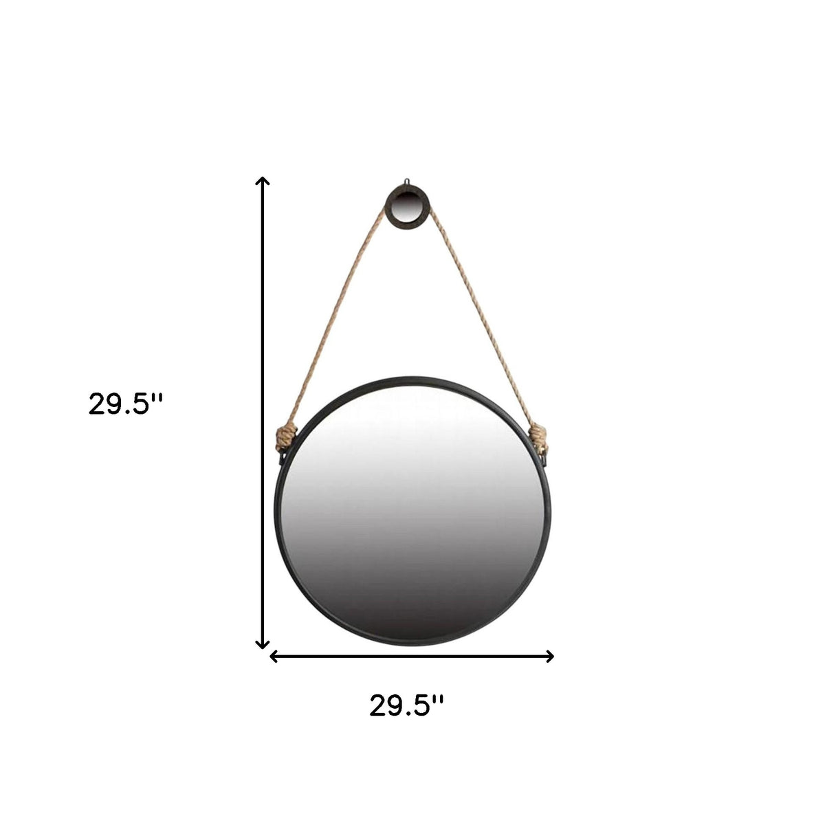 30" Black Fame Round Wall Hanging Accent Mirror with Rope