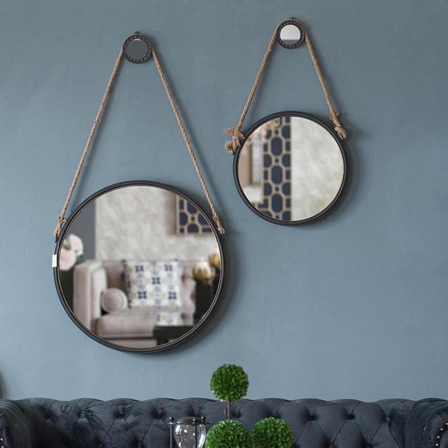 Black and Silver Round Accent Metal Mirror