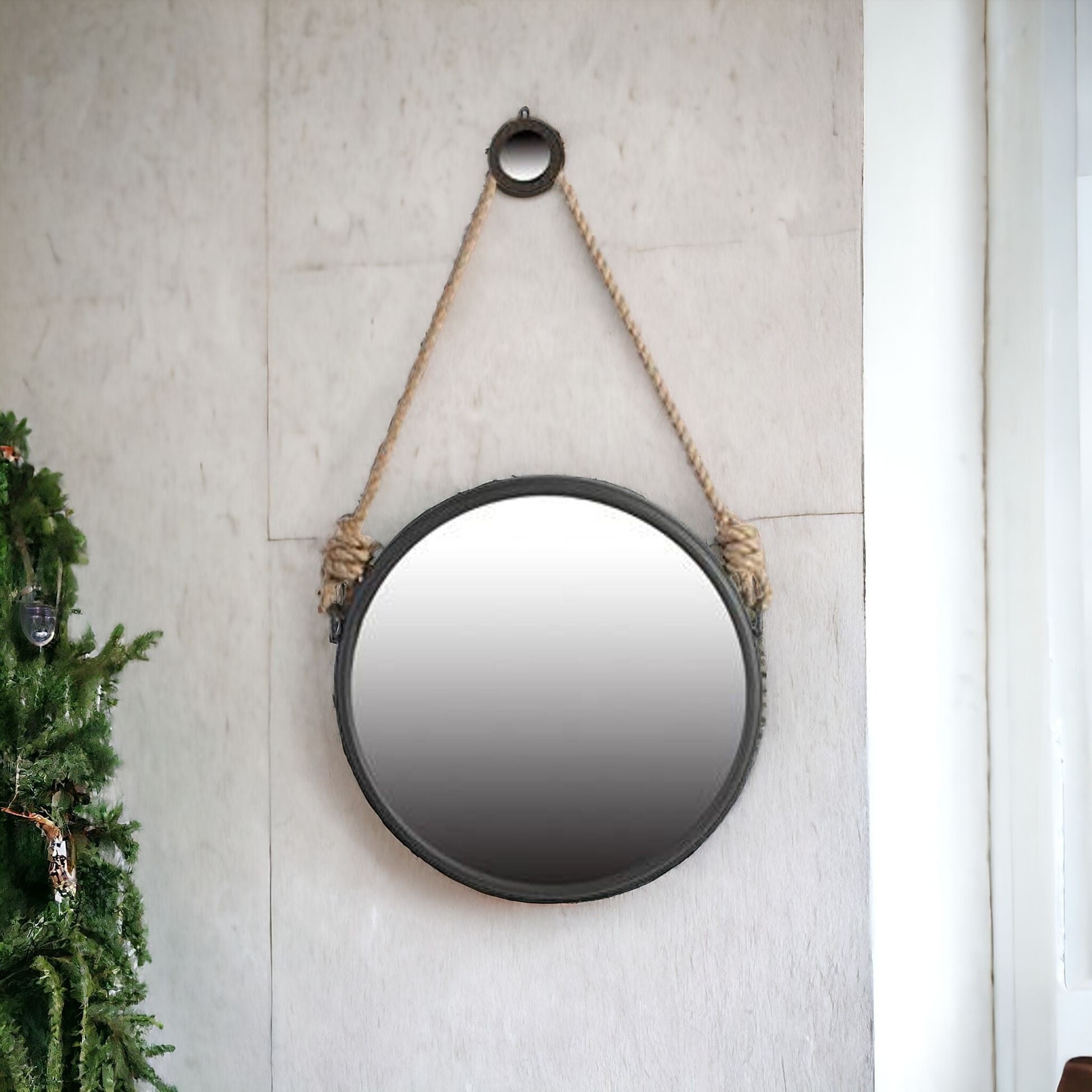 Black and Silver Round Accent Metal Mirror