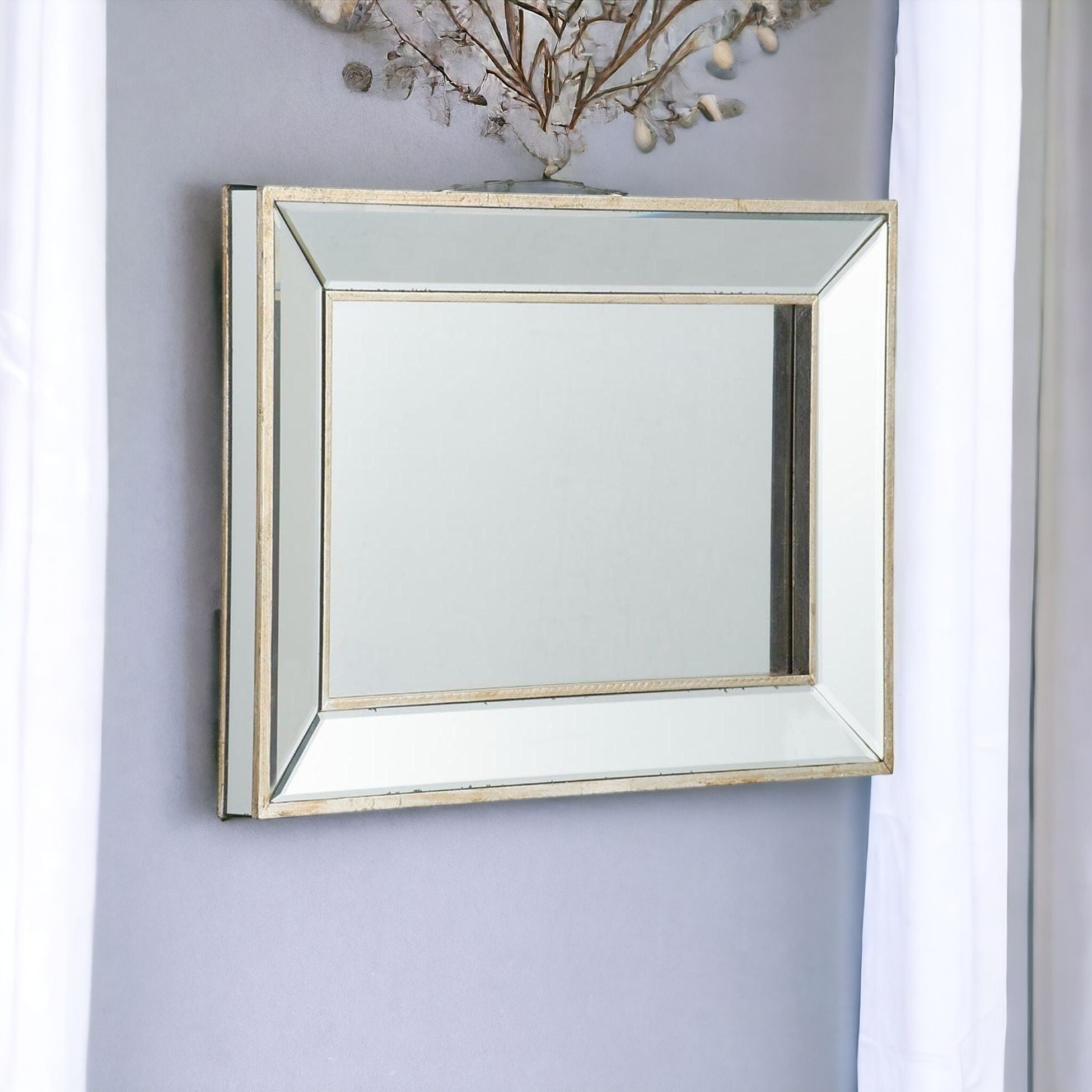 16" Silver Glass Framed Accent Mirror