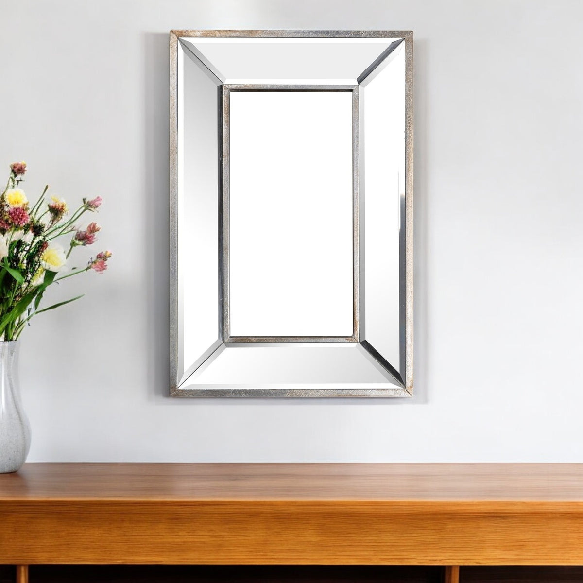 18" Silver Beveled Glass Framed Accent Mirror