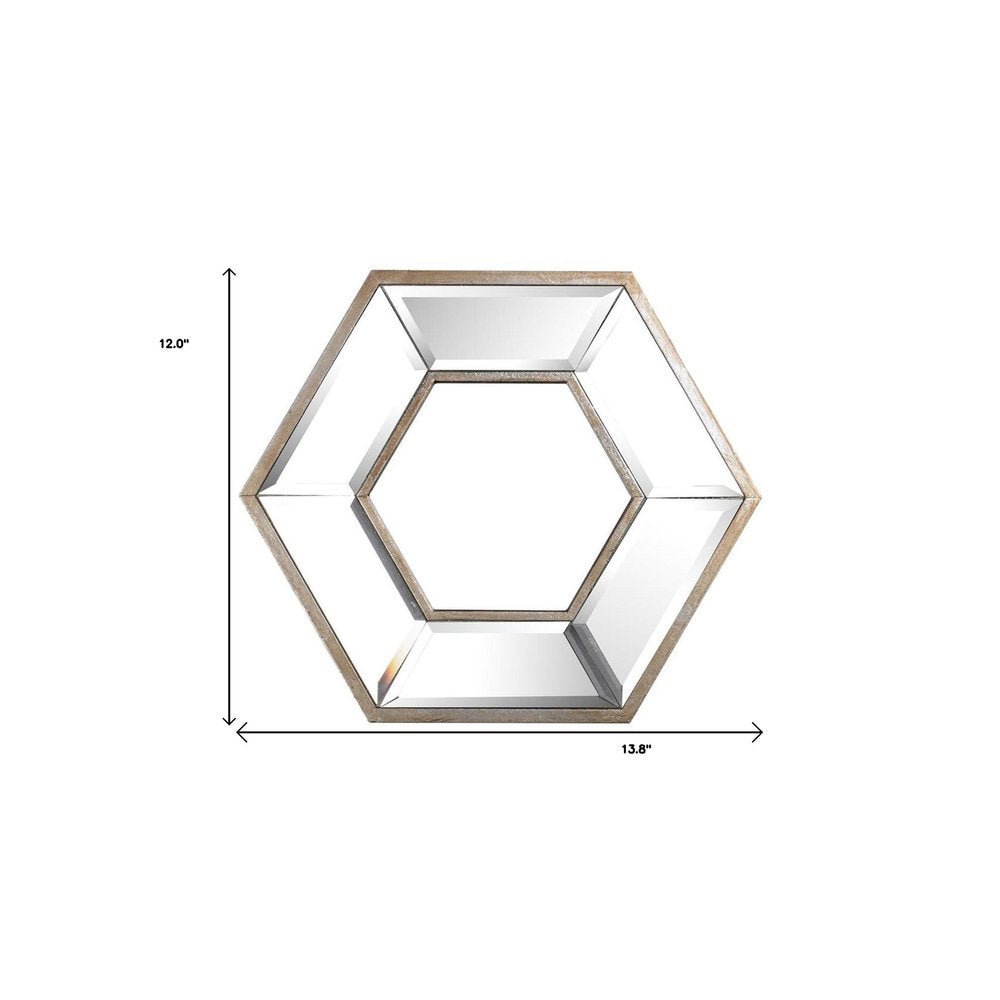 12" Silver Wood Hexagon Framed Accent Mirror