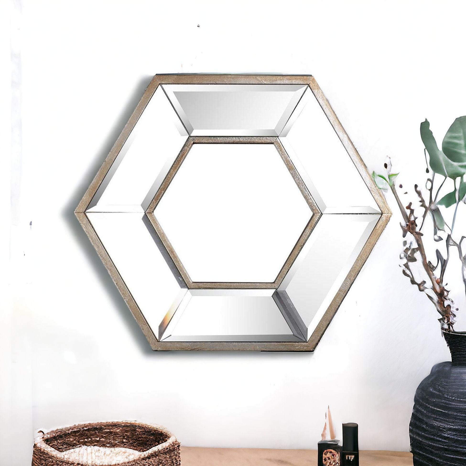 12" Silver Hexagon Wall Mounted Accent Mirror