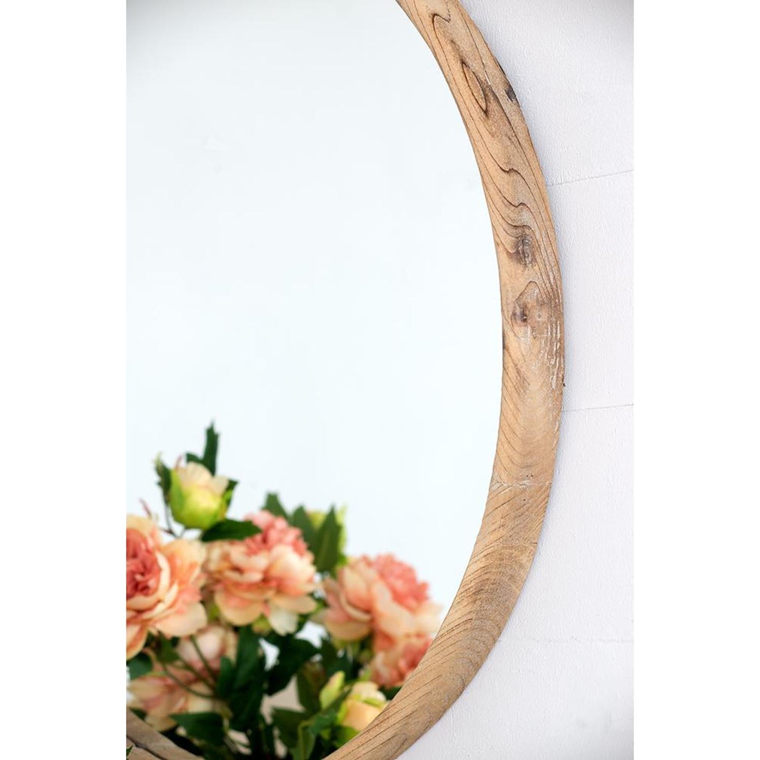 28" Natural Rustic Brown Wood Frame Round Wall Mounted Accent Mirror