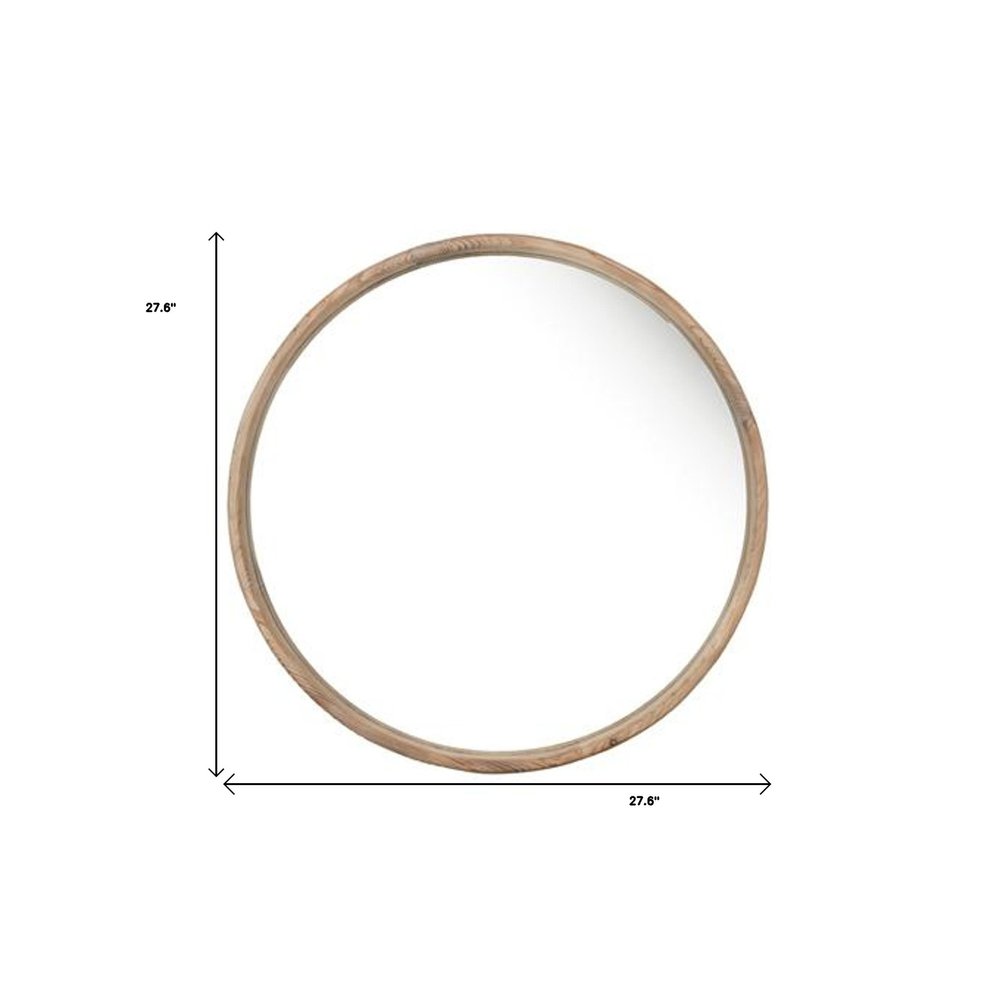 28" Brown Solid Wood Round Framed Accent Mirror