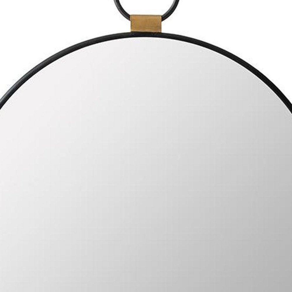23" Black Round Metal Framed Accent Mirror