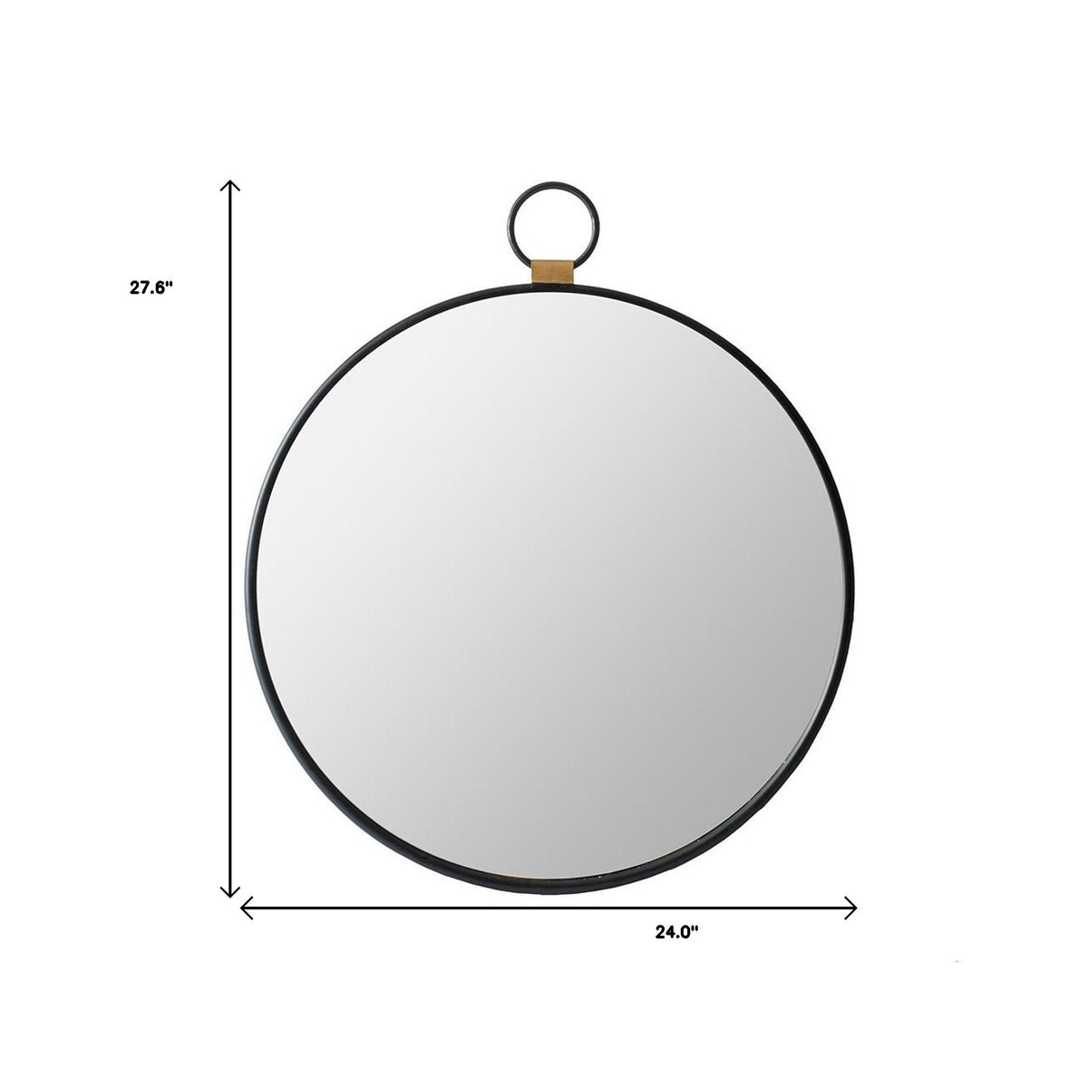 28" Black Round Iron Framed Accent Mirror
