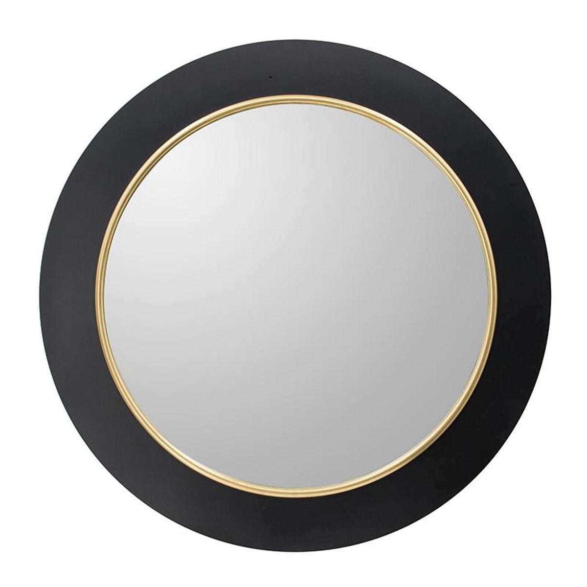 32" Black And Gold Lighted Round Metal Framed Accent Mirror