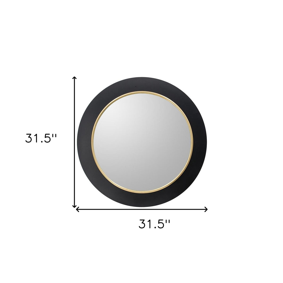 32" Black And Gold Lighted Round Metal Framed Accent Mirror