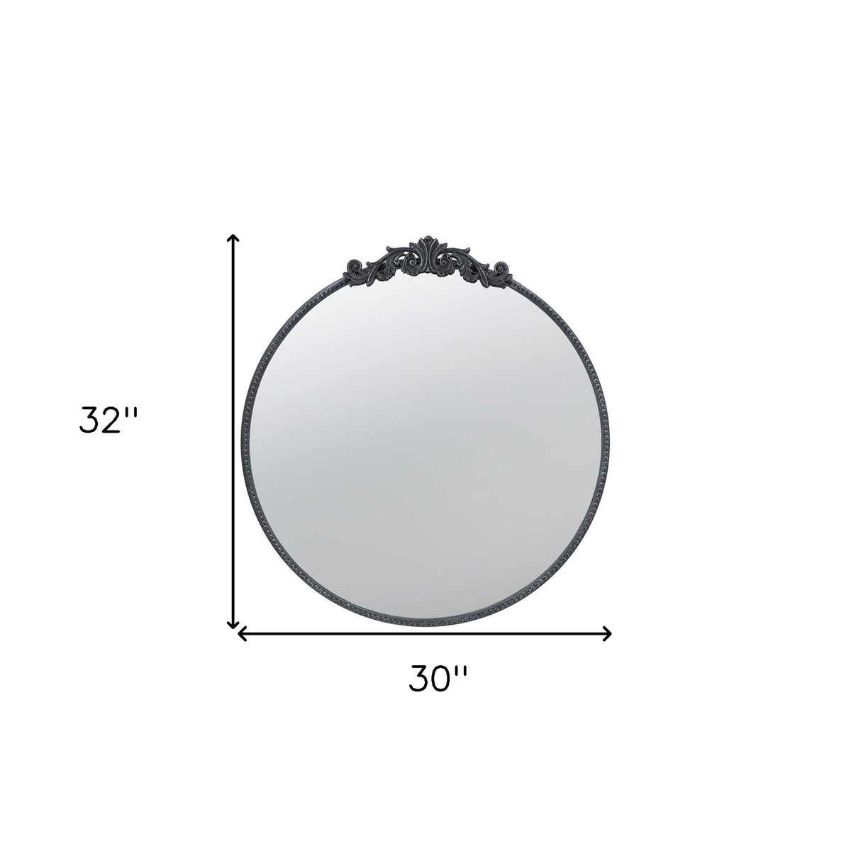 32" Black Crowned Top Iron Framed Accent Mirror