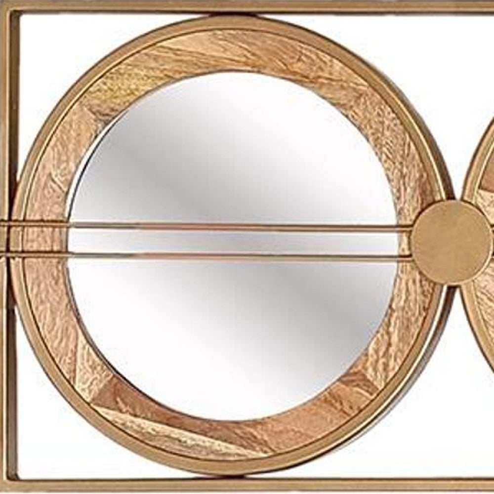 14" Brown and Gold Aluminum and Wood Geometric Framed Accent Mirror