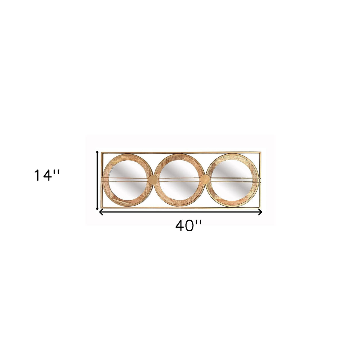14" Brown and Gold Aluminum and Wood Geometric Framed Accent Mirror