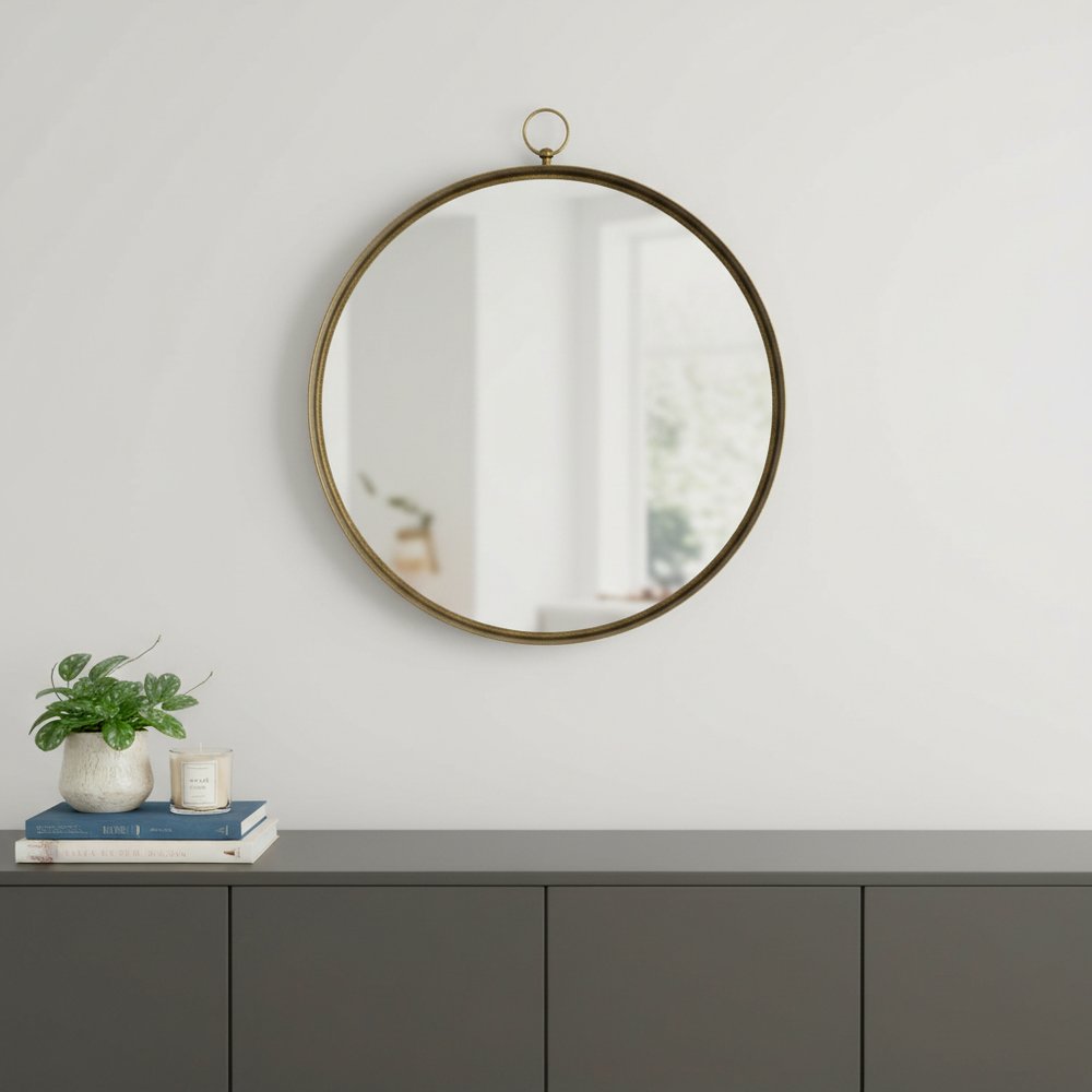 28" Gold Round Iron Framed Accent Mirror